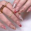 24-Piece European & American Christmas Almond Cat Eye Nails with Gold Foil, Rhinestones, and Snowflake Art