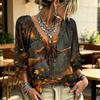 Women's Halloween Print Tie Front Ruffle V Neck Blouse with