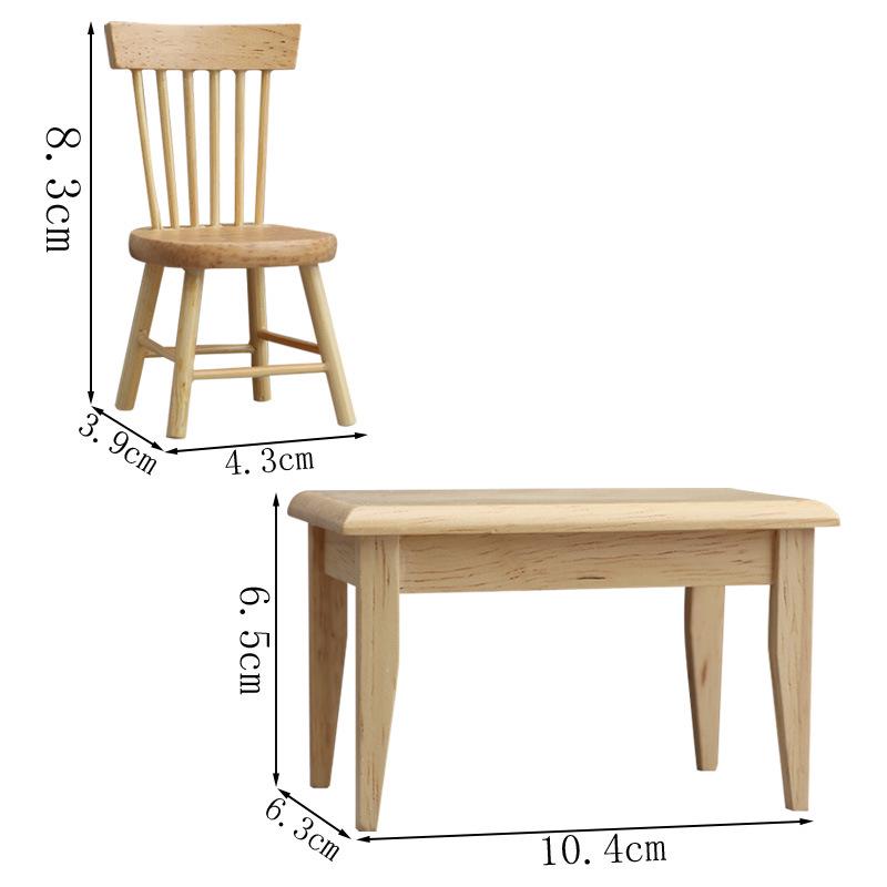 1:12 Miniature Wooden Dining Set: 5-Piece Table & Chairs
