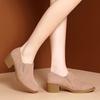 Women's Suede Block Heel Single Shoes Autumn New Round Toe Deep Mouth Slip-on Non-Slip Kitten Heels