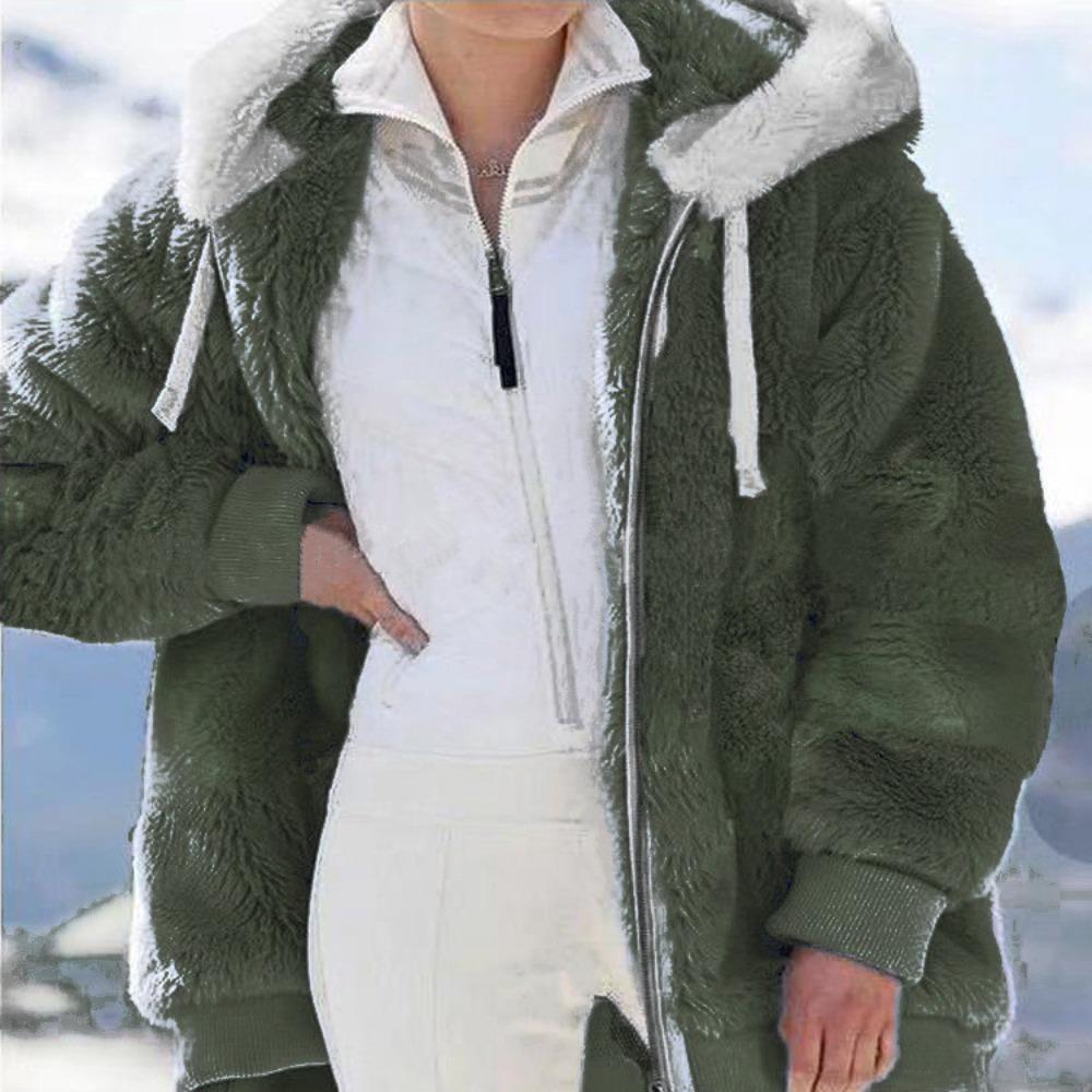 Women's Hooded Long Sleeve Zip Up Fleece Jacket Casual Loose Warm Winter Coat