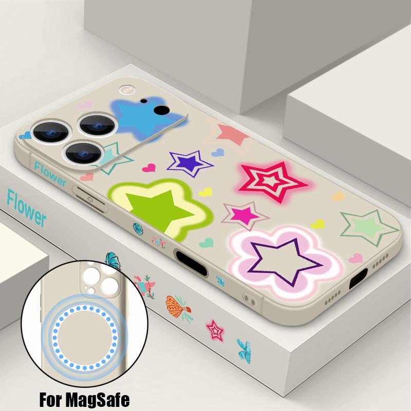 Blended Colorful Stars Pattern Case For iPhone 17 Pro Max Magnetic For Magsafe Silicone Cover For iPhone 16 Pro Max Funda iPhone 15 14 13 12 11 16E