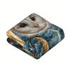 Blue Owl Pattern Printed Flannel Blanket, Shawl Blanket, Suitable For Bedroom, Dormitory, Car, Outdoor, Sofa,Travel, Office,Gift