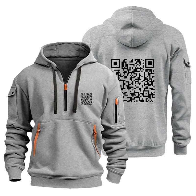 Trendsetting QR Code Hoodie: Plus Velvet Men's Sweatshirt Jacket