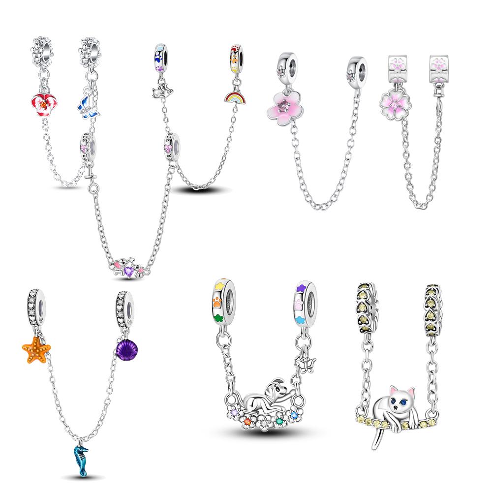 Practical copper Love Butterfly Flowers Stars Moon Feather Safety Chain Compatible With Do It Yourself Bracelets Necklaces Manual Accessorie