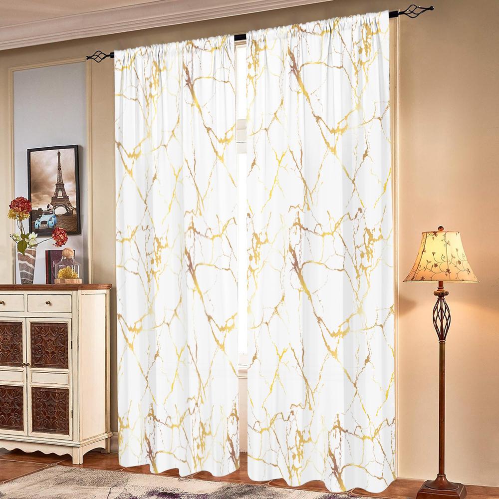 2 Stück, luxuriöse Goldmarmor-Textur Folienvorhänge - halbverdunkelnd - geeignet für Wohnzimmer, Schlafzimmer, Küche, Heimdekoration