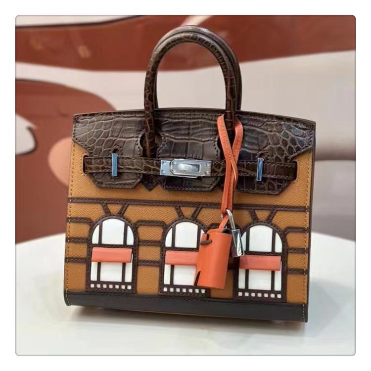 

Сумка из коровьей кожи с верхним слоем под крокодила 2024 г.: Универсальная, модная сумка Platinum 20CM коричневый