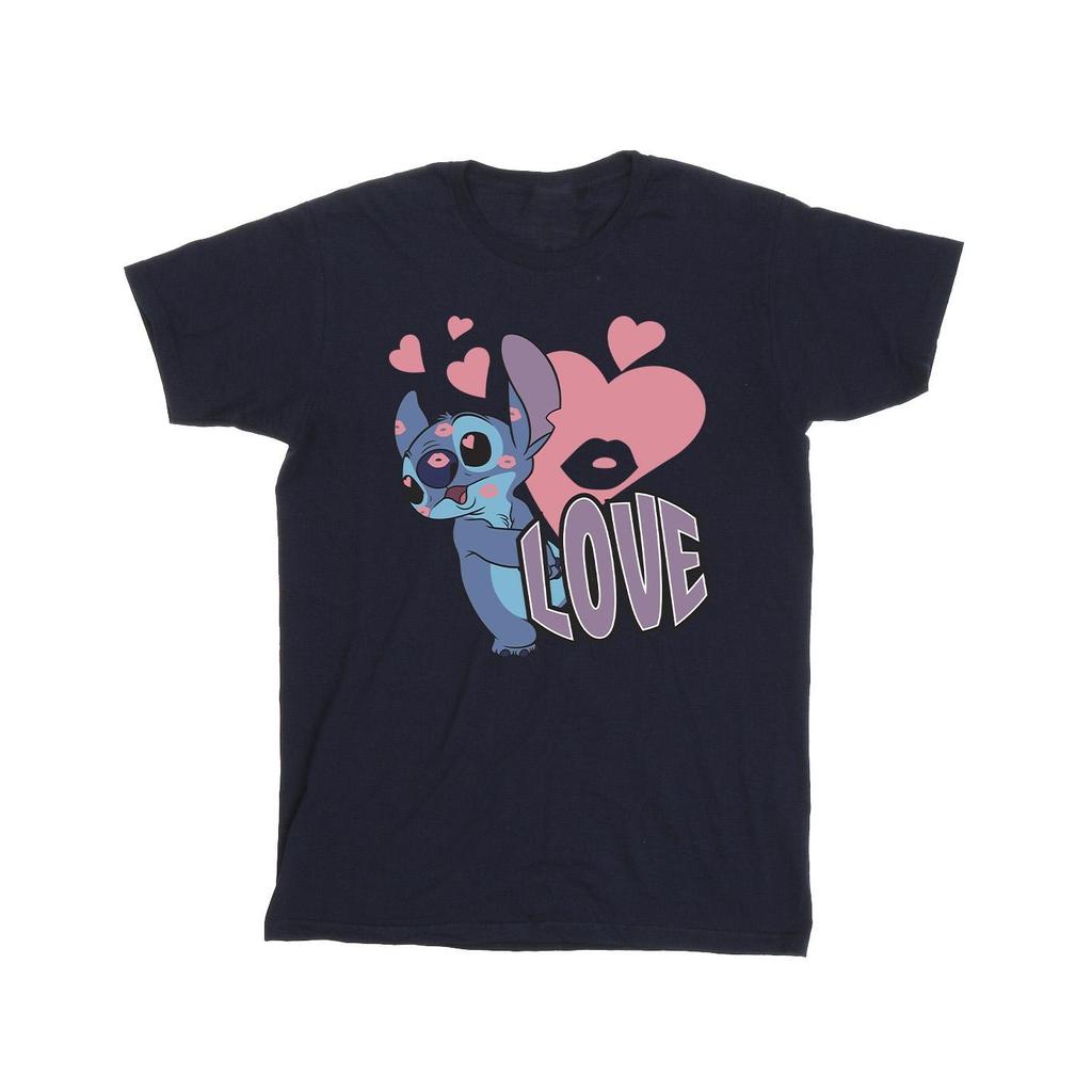 Lilo & Stitch Mens Love Hearts Cotton T-Shirt