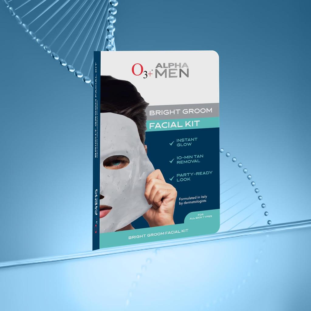 O3+ Alpha Men Bright Groom Facial Kit 54G Pack Of 1 for Hydrated, Glowing, Smooth Skin