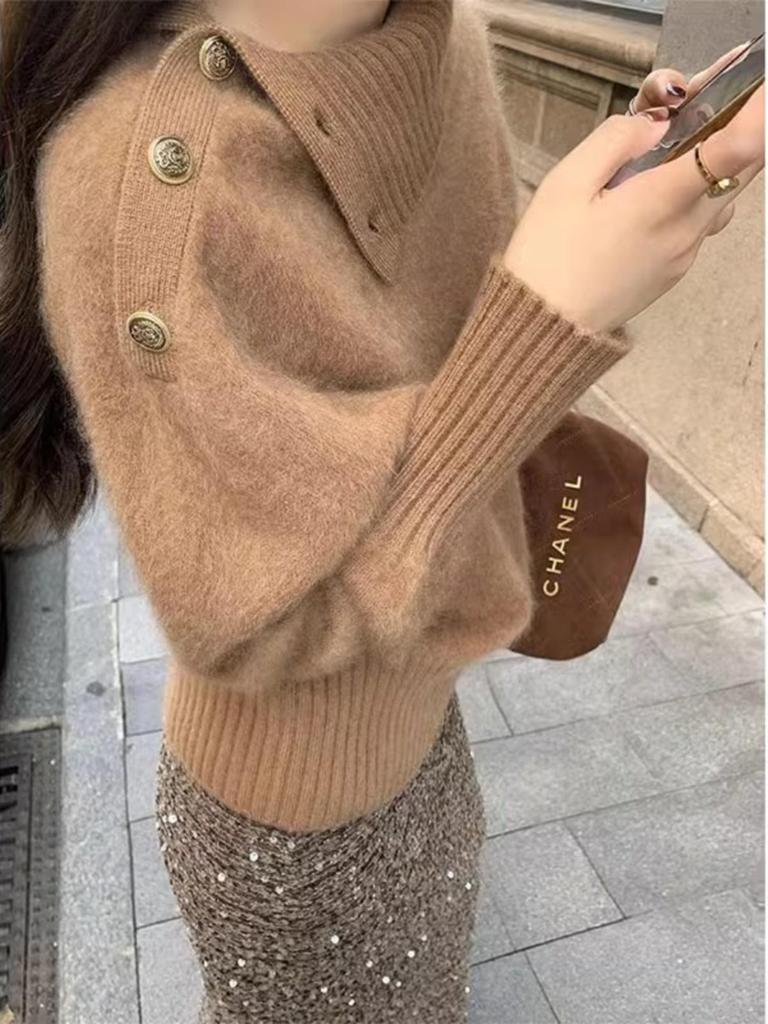 Hochwertiger eleganter Mohair-Rollkragenpullover - Damen Winter Langarm Strickware