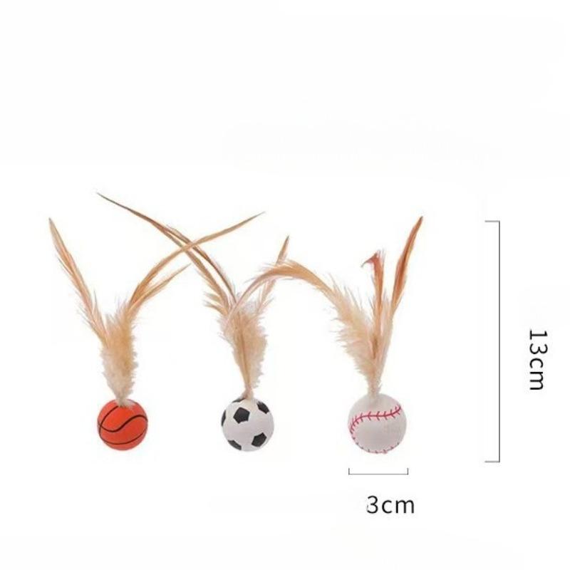 3pcs Cat Interactive Ball Toys Bouncy Balls With Feathers For Indoor Cat Bouncing Ball Cat Training Toy Pet Supplies