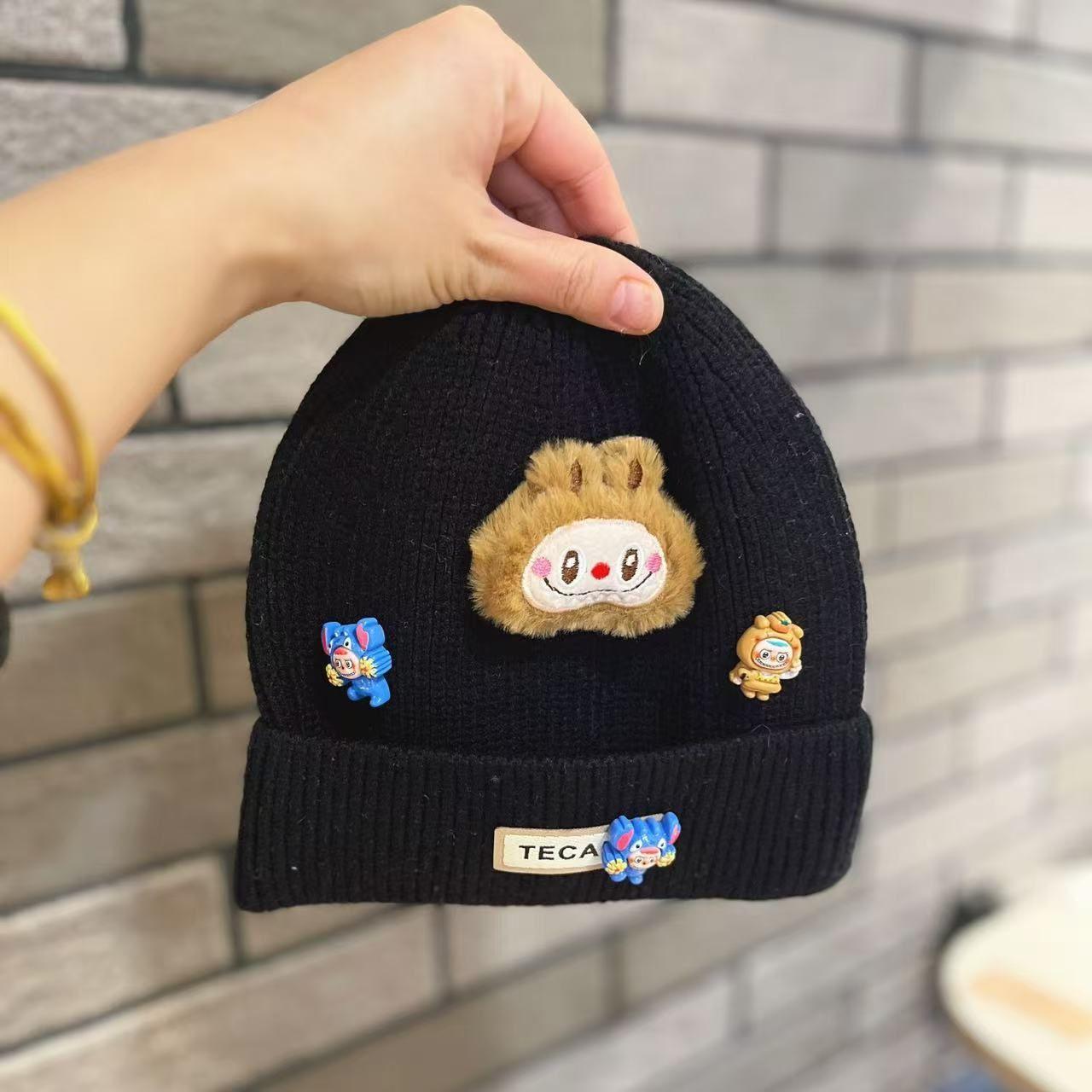 

Милые шерстяные шапки для детей, теплые и ветронепродуваемые вязаные шапки, защита для ушей и головные уборы для мальчиков и девочек 54-55cm