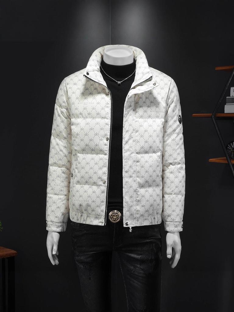 European Men's Stand Collar Winter Down Jacket - Slim Fit, Warm, Trendy Print, High-End Casual Style