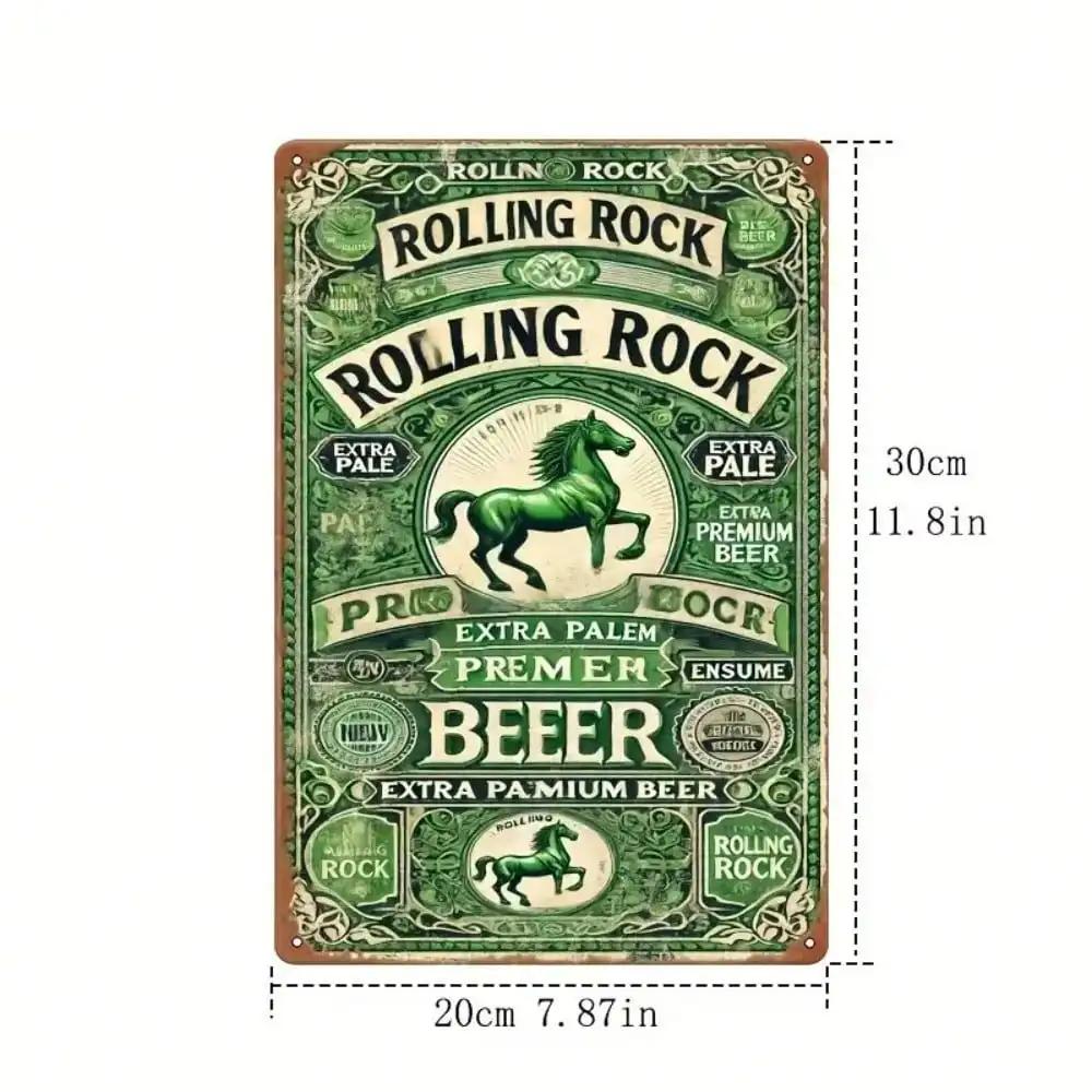 Vintage Rolling Rock Beer Metal Sign, Retro Brewery Wall Art, Man Cave Bar Decor Statement Piece for Beer Enthusiasts