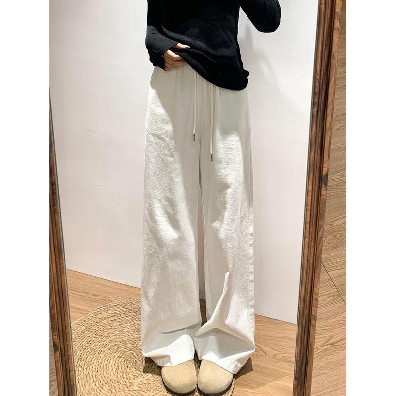 

Pear-Shaped Body White Sports Casual Pants for Women, New Summer Style for Plus-Size Girls, High-Waisted Loose Slimming Wide-Leg Long Pants Off-White S(Suggestion 40-45kg)