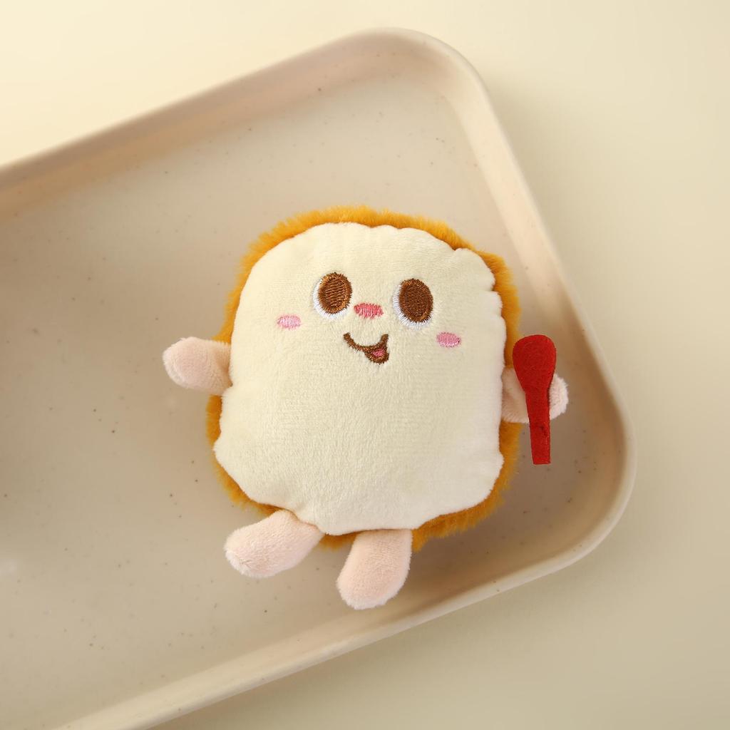 Cartoon Plush Pendant: Cute Brooch Keychain with Hamburger, Fries, Toast, Chicken Leg Figures.