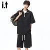 Izzueit Men's Half-Zip Quick-Dry Ice Silk T-Shirt & Shorts Set