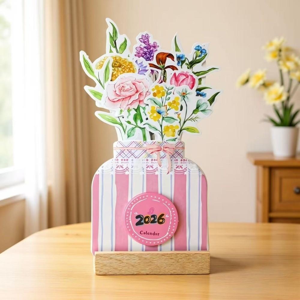 2026 Flowers Desk Calendar Mini Calendar Standing Desk Calendar Vase-Like Desktop Monthly Planner for Home School Office