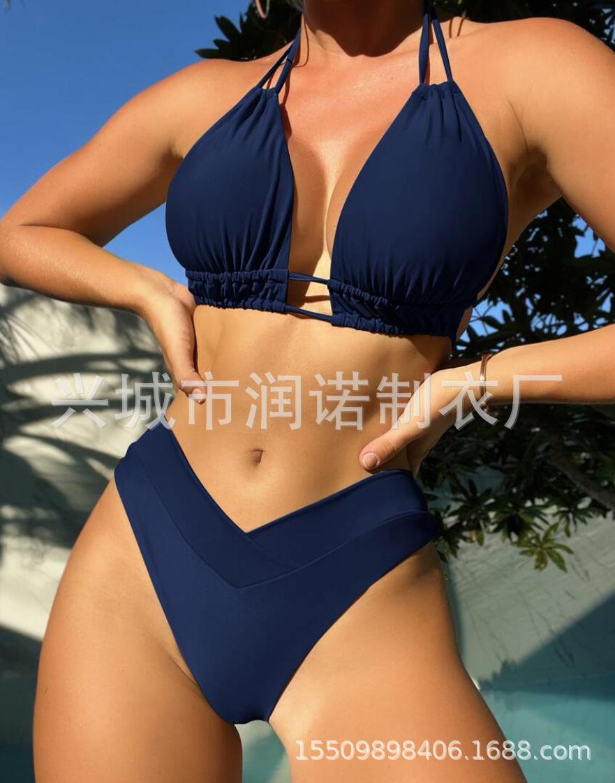 

New Sexy Solid Color Fashion Swimsuit Bikini Women s Split Bikini Swimsuit XL темно-синього кольору