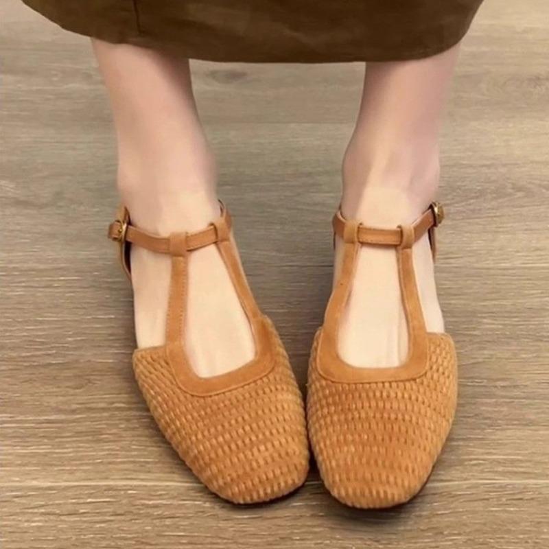 Fashion 2025 New Retro Woven Beautiful Roman Sandals Women's Mary Jane Block Heel Baotou Single Shoes