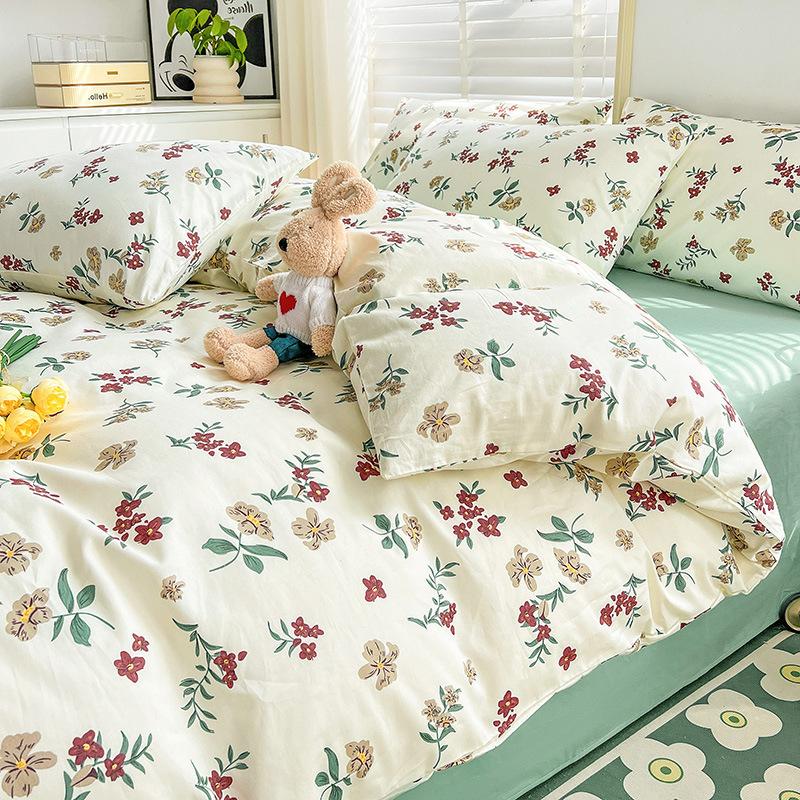 Pure Cotton Printed Four-piece Set, Pure Cotton Bed Sheet, Quilt Cover, Small Fresh Three-piece Set, Bed Home Thickened Quilt Cover