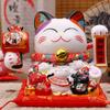8.2 Inch Ceramic Lucky Cat Ornament Maneki Neko Beckoning Cat with Movable Arm Porcelain Figurine Decoration Statue