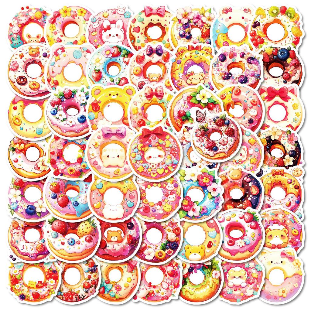 50 Pink Hand-painted Graffiti Stickers Stickers Cute Donut Series Decorative Stickers