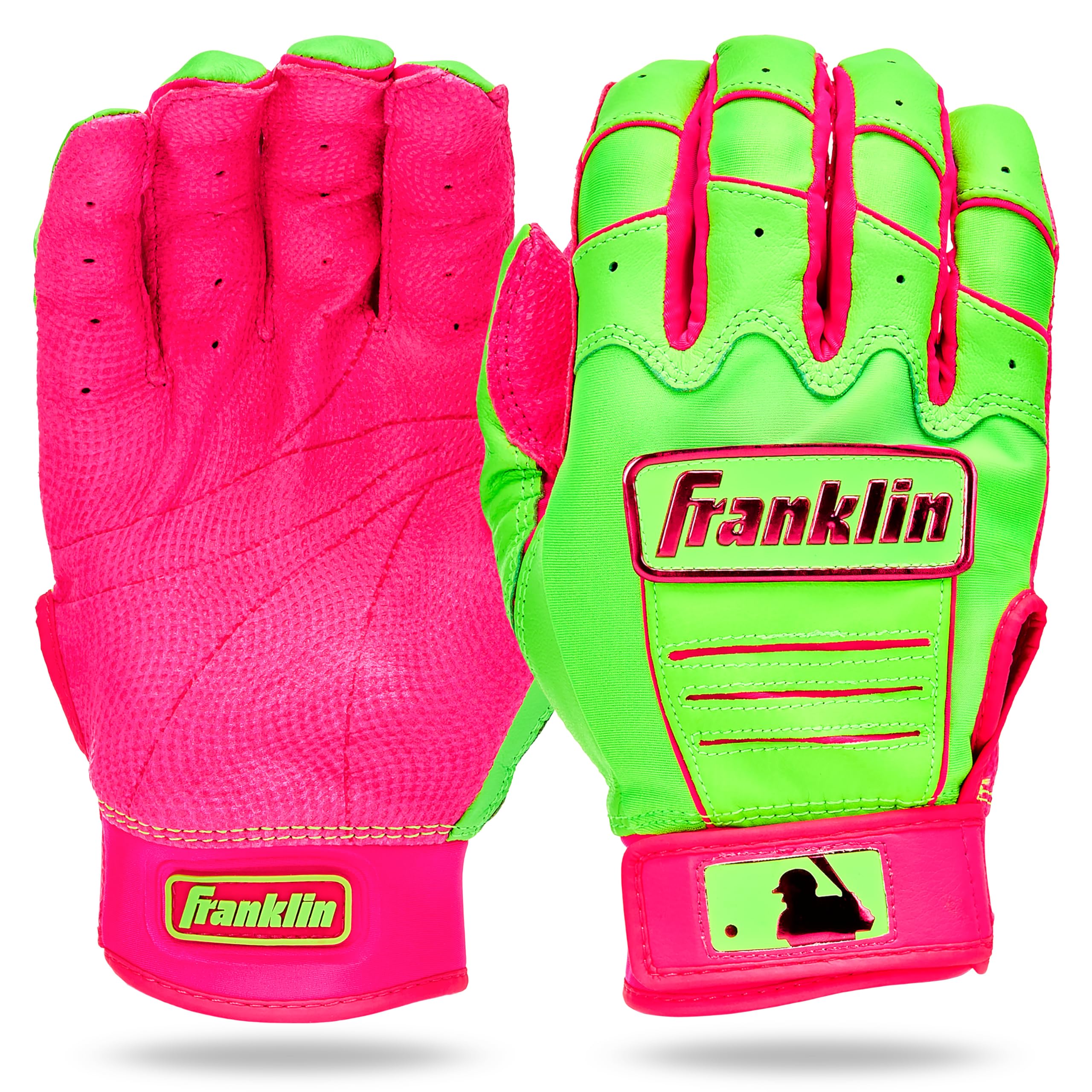 

Franklin Sports MLB Batting Gloves CFX Pro Pair Adult Youth Baseball Softball Leather Pink Green Apple L