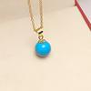 Natural Raw Blue Turquoise Round Pendant Retro Simple Pure Gold-Plated Blue Planet Pendant
