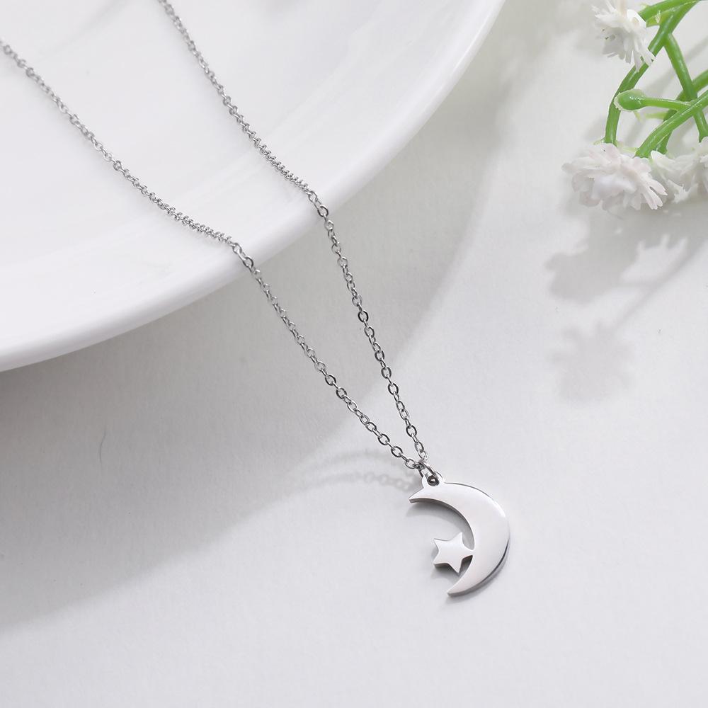 Stainless Steel Crescent Moon Star Pendant Necklace Ladies Birthday Party Jewelry Gift Cute Fashion Accessory