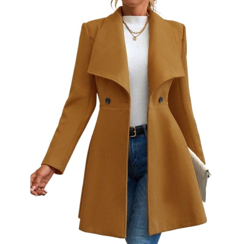 European and American-style Stylish Long Coat for Women, Fitted Design, with A Collar, Suitable for Autumn and Winter.