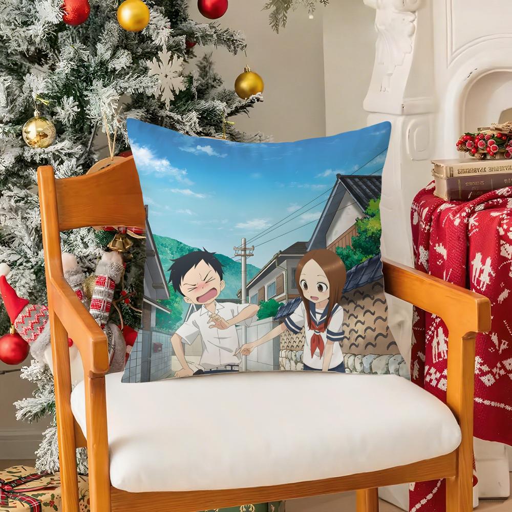 Cartoon Takagi-San Nishikata-N Pillow Case Silky Short Plush With Invisible Zipper Dustproof Sofa Cushion Cover For Home Decor