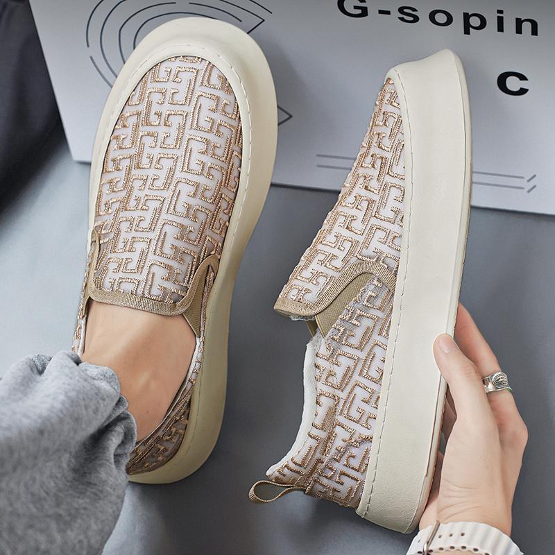 

Canvas men s shoes summer breathable ice silk lazy shoes one pedal work cloth shoes platform black sports and leisure board shoes 44 бежевый