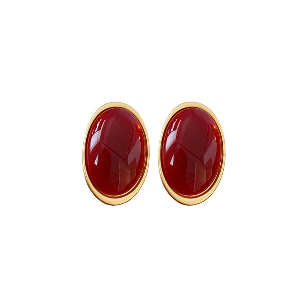 Retro Minimalist Oval Resin Earrings Comfortable Sterling Silver Posts Geometric Statement Jewelry