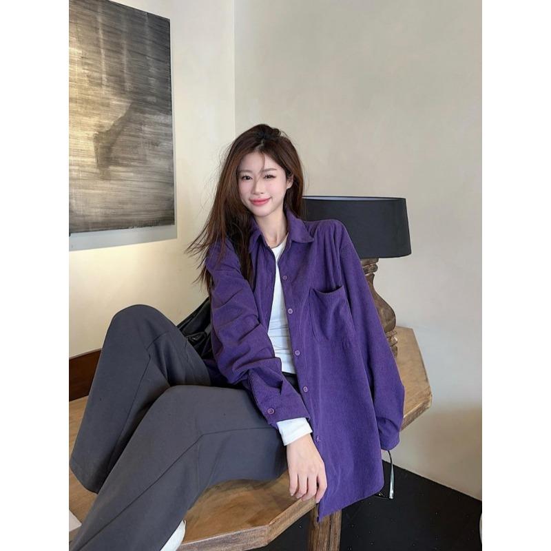 

New Year s Long-sleeved Casual Shirt for Women s Spring and Autumn New Corduroy High-end Fashion Shirt M фиолетовый