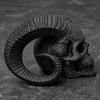 Personalized Goth Room Decor 3D Printed Goat Horn Skull Ornament, Gothic Ram Horned Devil Handmade Style Desktop Skull, Halloween Dark Statue for Home
