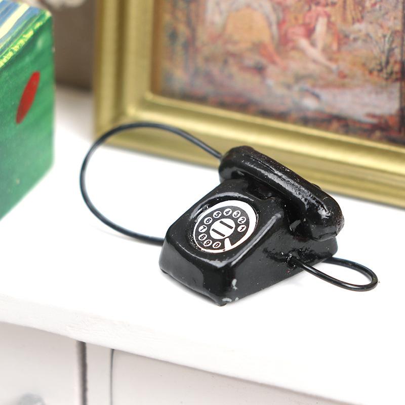 1:12 Miniature Dollhouse Retro Telephone Model - Red & Black