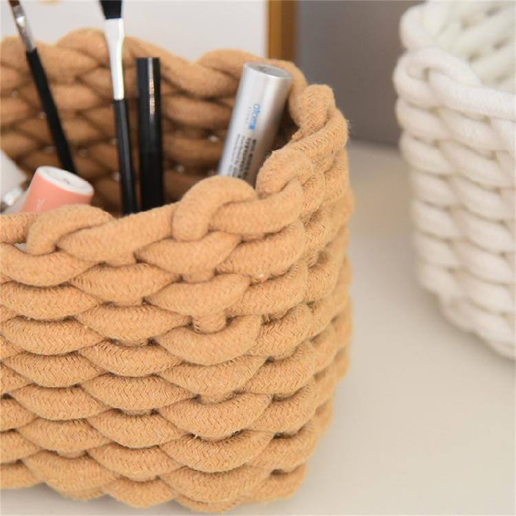 Handwoven Cotton Rope Makeup Holder Decorative Desktop Storage Basket Multipurpose Bedroom Organizer for Cosmetics
