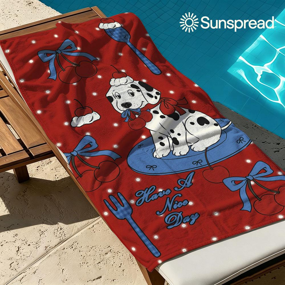 Dalmatian & Cherry Sweet Quick Drying Bath Towel Microfiber beach towel light weight swimming camping yoga beach out