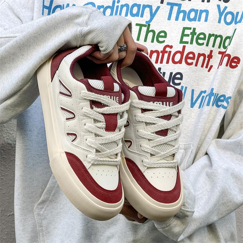 

Оригинальный дизайн, дышащие мужские туфли, нишевая обувь с толстой подошвой, универсальные весенние повседневные кожаные белые туфли 8105 39 бордовый