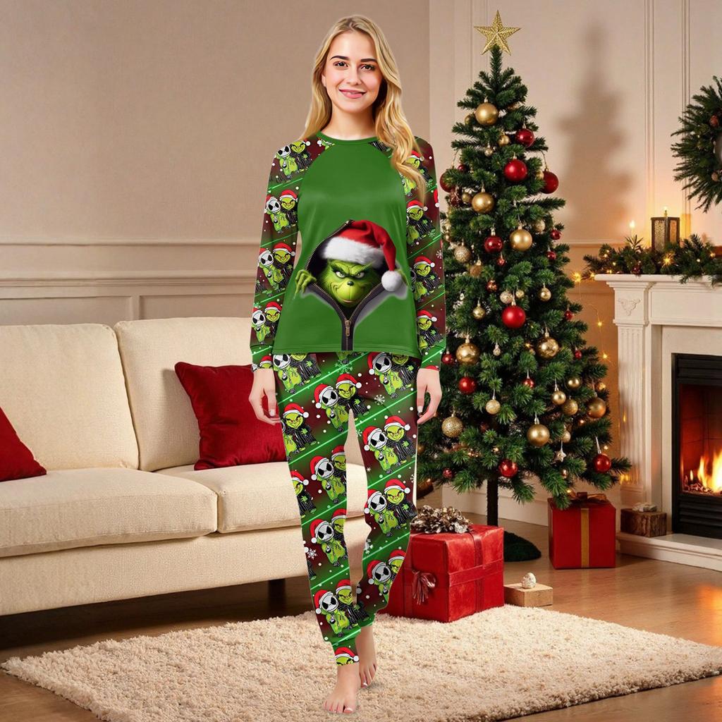 Familie Matchende Trykksett Pyjamas Loungewear Antrekk Familie Matchende Langermet Topp+Bukse Sett