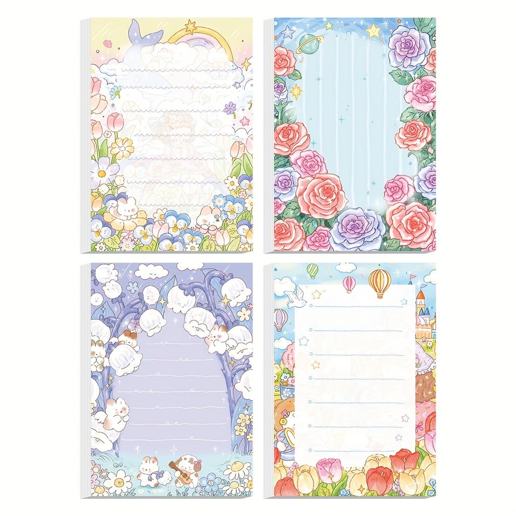 4pcs (200 Pages) Dream Garden Memo Pad Thick Paper Home Office and School Message Pads Mini Cute Stationary Supplies 2.95*4.33in