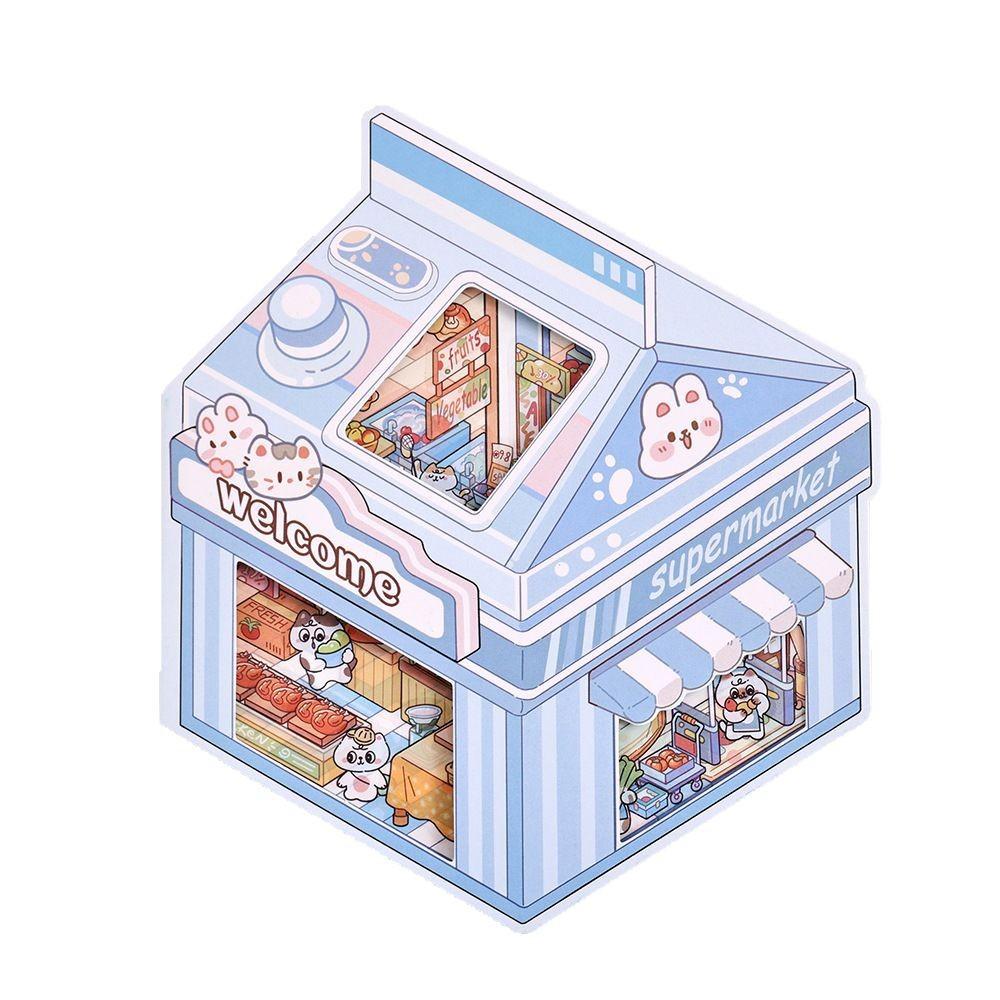 Mikroskopische 3D-Haus-Sticker-Kollektion Wasserdichte PET-Klebeschilder Ideal für Kreatives Journaling Scrapbooking