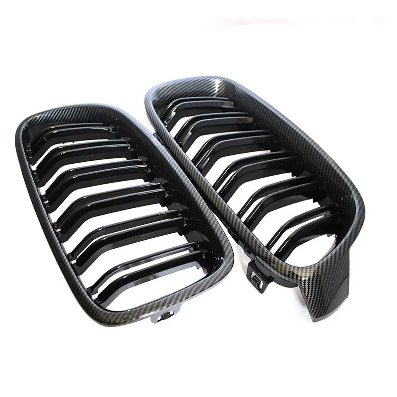 F30 Grill, Front Hood Kidney Grille For-BMW 3 Series F30 F31 F35 2013- (Double Slat Matt Black Grill, 2-Pc Set)