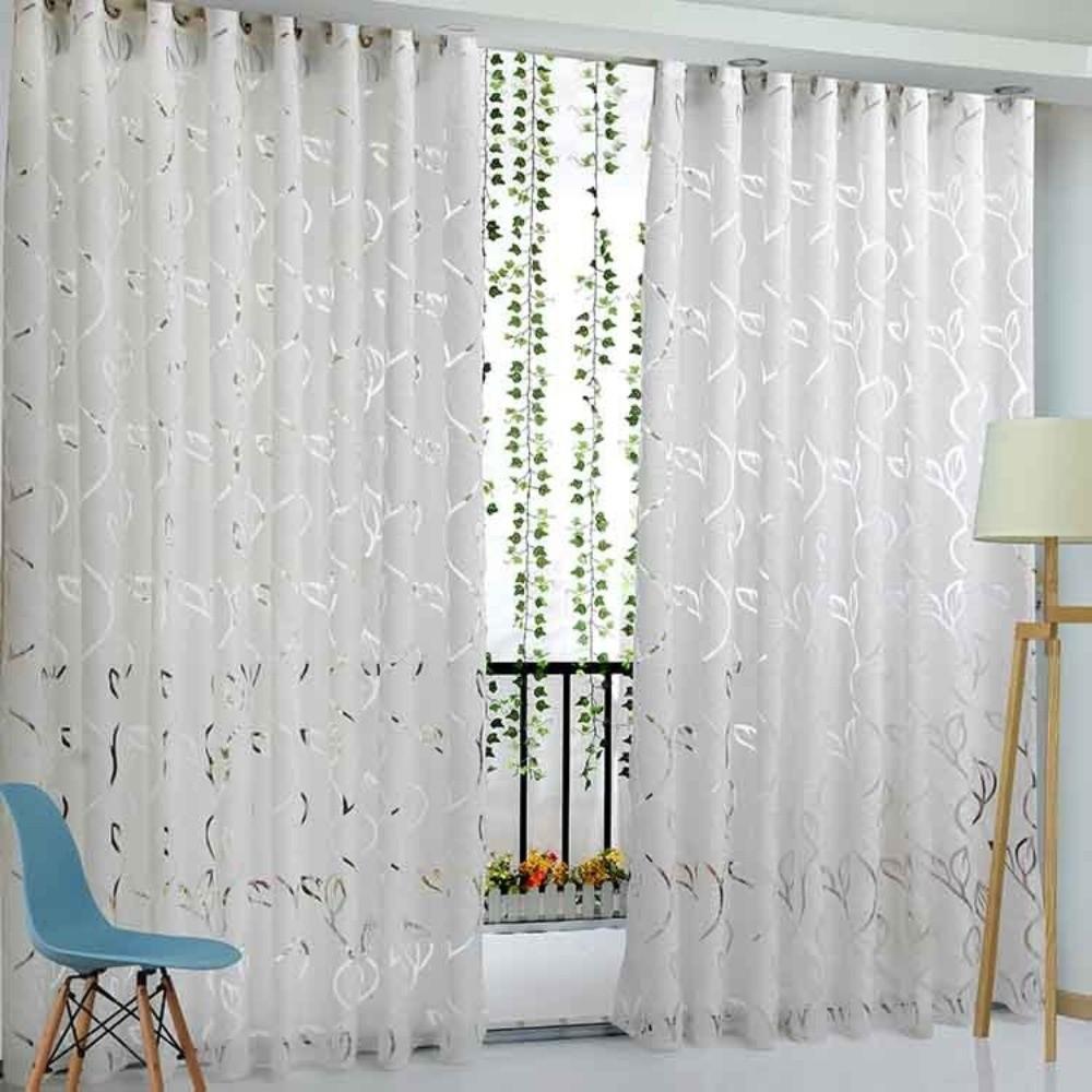 200*100cm Hollowed-out Leaf Curtains Semi Blackout Window Screen Door Window Curtain Leaf Pattern Tulle Sheer Curtains