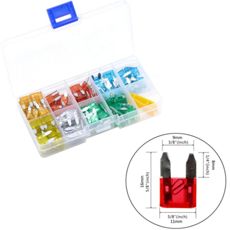 120 stk billastebil mikrobladsikringer 5A 10A 15A 20A 25A 30A AMP plastbokssortiment med klips