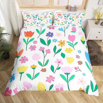 Watercolor Floral Duvet Cover Queen King Size Suitable for Boys and Girls Cute Floral Bedding Spring Set Room Decoration 3 Pcs