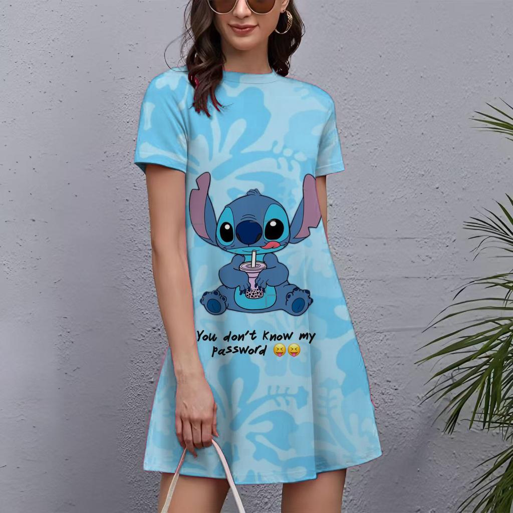 Fashion Printed Loose Women's Versatile Casual Crew Neck Casual Dresses