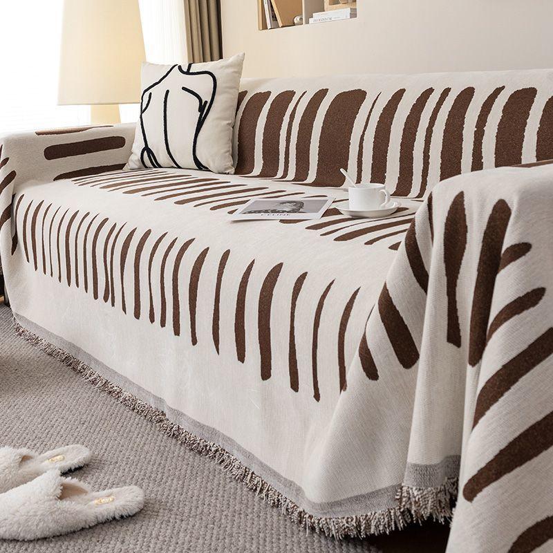 Thicken Chenille Blanket Classic Black Stripe Sofa Blanket Summer Couch Non Slip Blanket Office Nap Shawl Cushion Sofa Covers