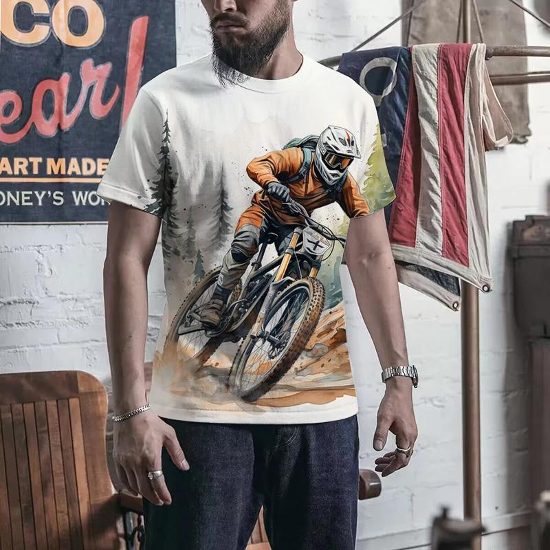Summer New Fashion Cool Motocross Pattern T-Shirt Men's Trendy Taste Harajuku 3D Bicycle Printed Plus Size Short Sleeve Tees